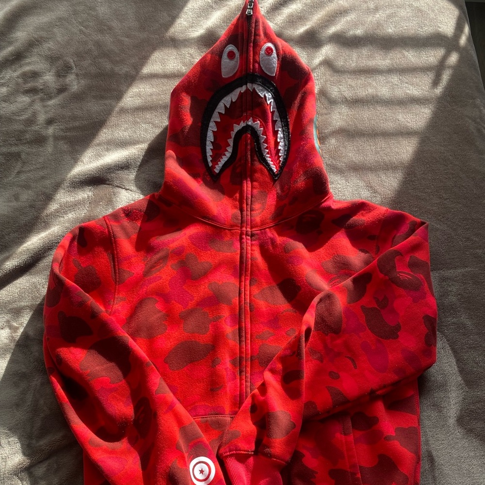 BAPE camo shark zip up